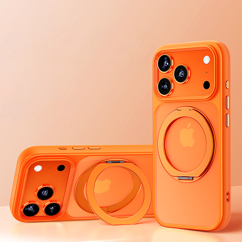 iPhone 17 Series Skin-Feel Magnetic Case with 360° Rotating Stand & Open Camera Frame
