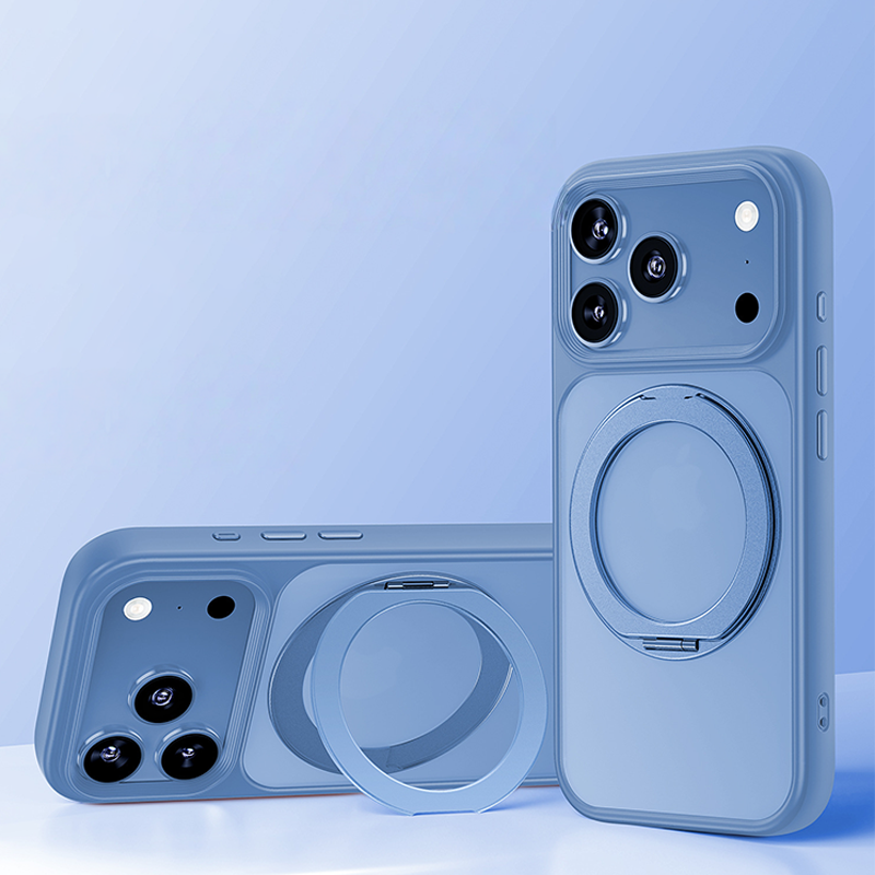 iPhone 17 Series Skin-Feel Magnetic Case with 360° Rotating Stand & Open Camera Frame