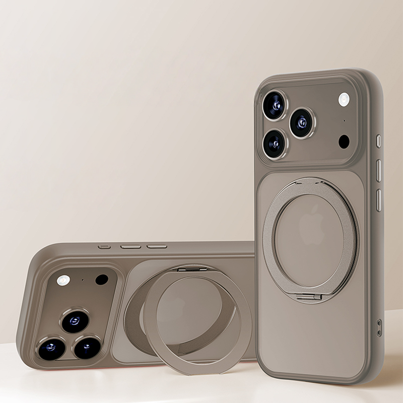 iPhone 17 Series Skin-Feel Magnetic Case with 360° Rotating Stand & Open Camera Frame