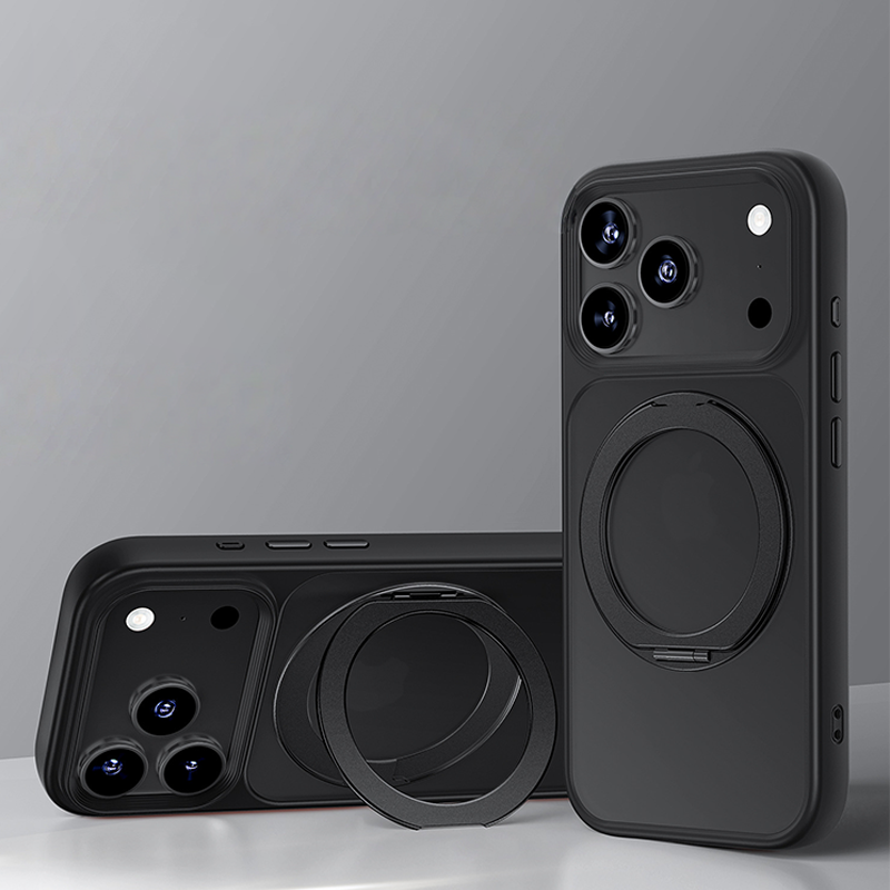 iPhone 17 Series Skin-Feel Magnetic Case with 360° Rotating Stand & Open Camera Frame