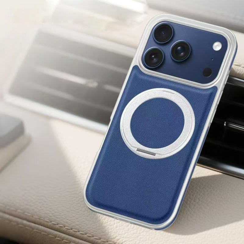 Premium Electroplated Leather Magnetic Case for iPhone 17 Series – 360° Rotating Stand & Refined Craftsmanship