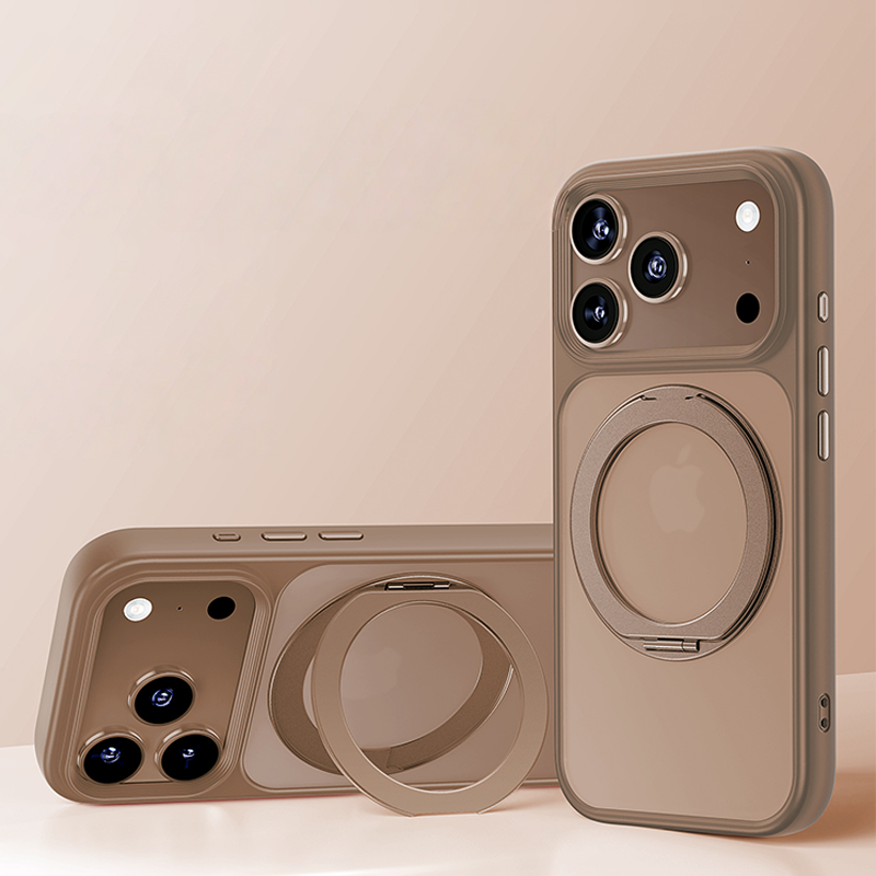 iPhone 17 Series Skin-Feel Magnetic Case with 360° Rotating Stand & Open Camera Frame