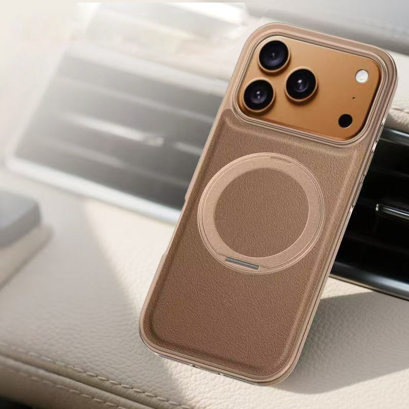 Premium Electroplated Leather Magnetic Case for iPhone 17 Series – 360° Rotating Stand & Refined Craftsmanship
