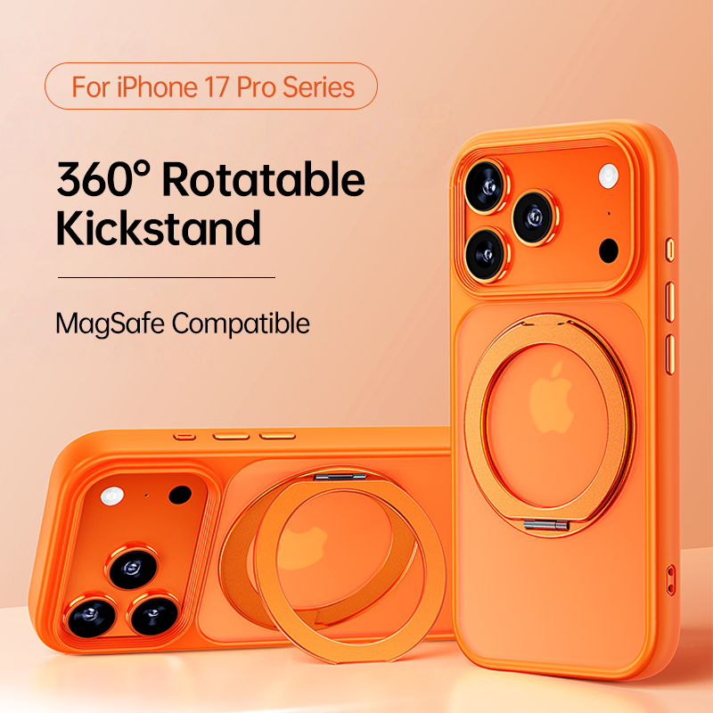 iPhone 17 Series Skin-Feel Magnetic Case with 360° Rotating Stand & Open Camera Frame