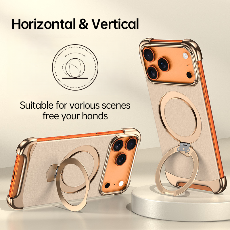 Premium Vegan Leather MagSafe iPhone 17 Case - 360° Ring Stand, dropproof