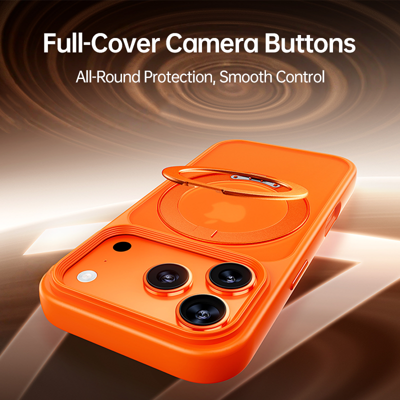 iPhone 17 Series Skin-Feel Magnetic Case with 360° Rotating Stand & Open Camera Frame