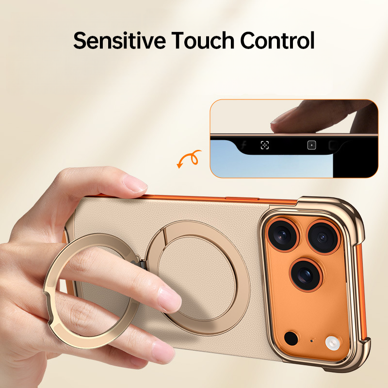 Premium Vegan Leather MagSafe iPhone 17 Case - 360° Ring Stand, dropproof