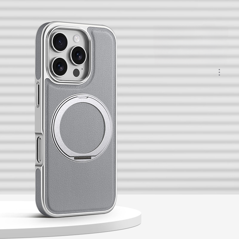 Premium Electroplated Leather Magnetic Case for iPhone 17 Series – 360° Rotating Stand & Refined Craftsmanship