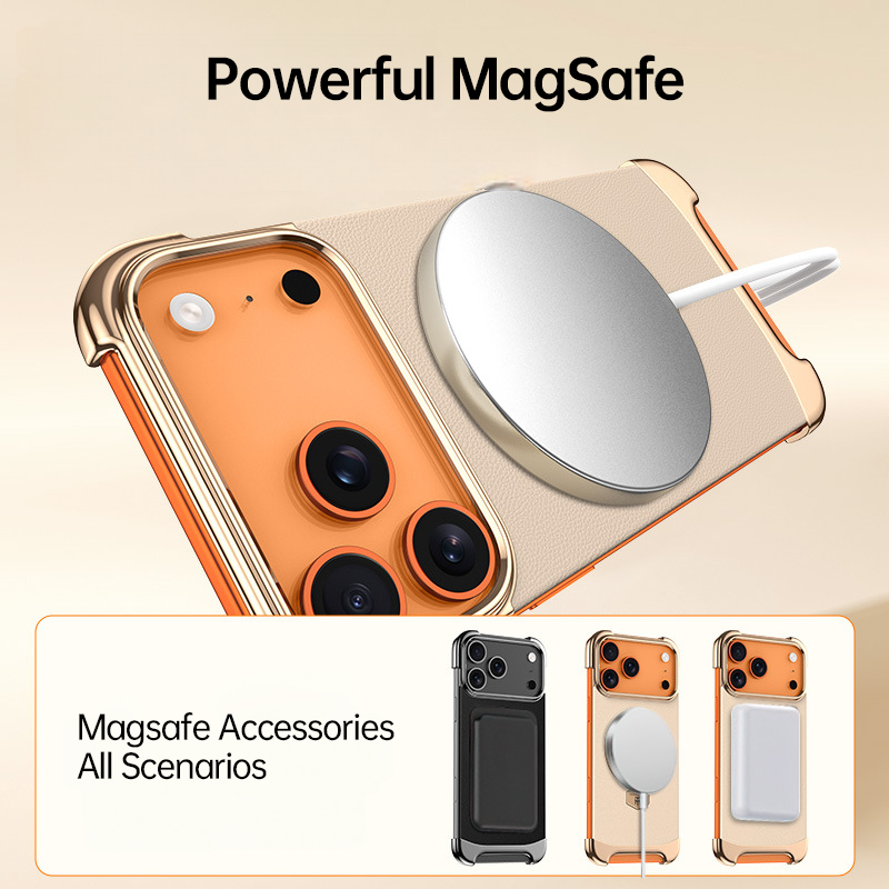 Premium Vegan Leather MagSafe iPhone 17 Case - 360° Ring Stand, dropproof