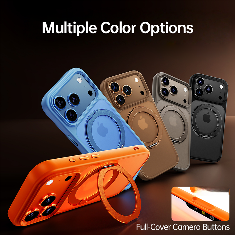 iPhone 17 Series Skin-Feel Magnetic Case with 360° Rotating Stand & Open Camera Frame