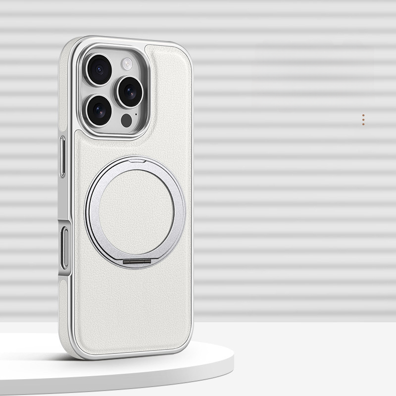Premium Electroplated Leather Magnetic Case for iPhone 17 Series – 360° Rotating Stand & Refined Craftsmanship