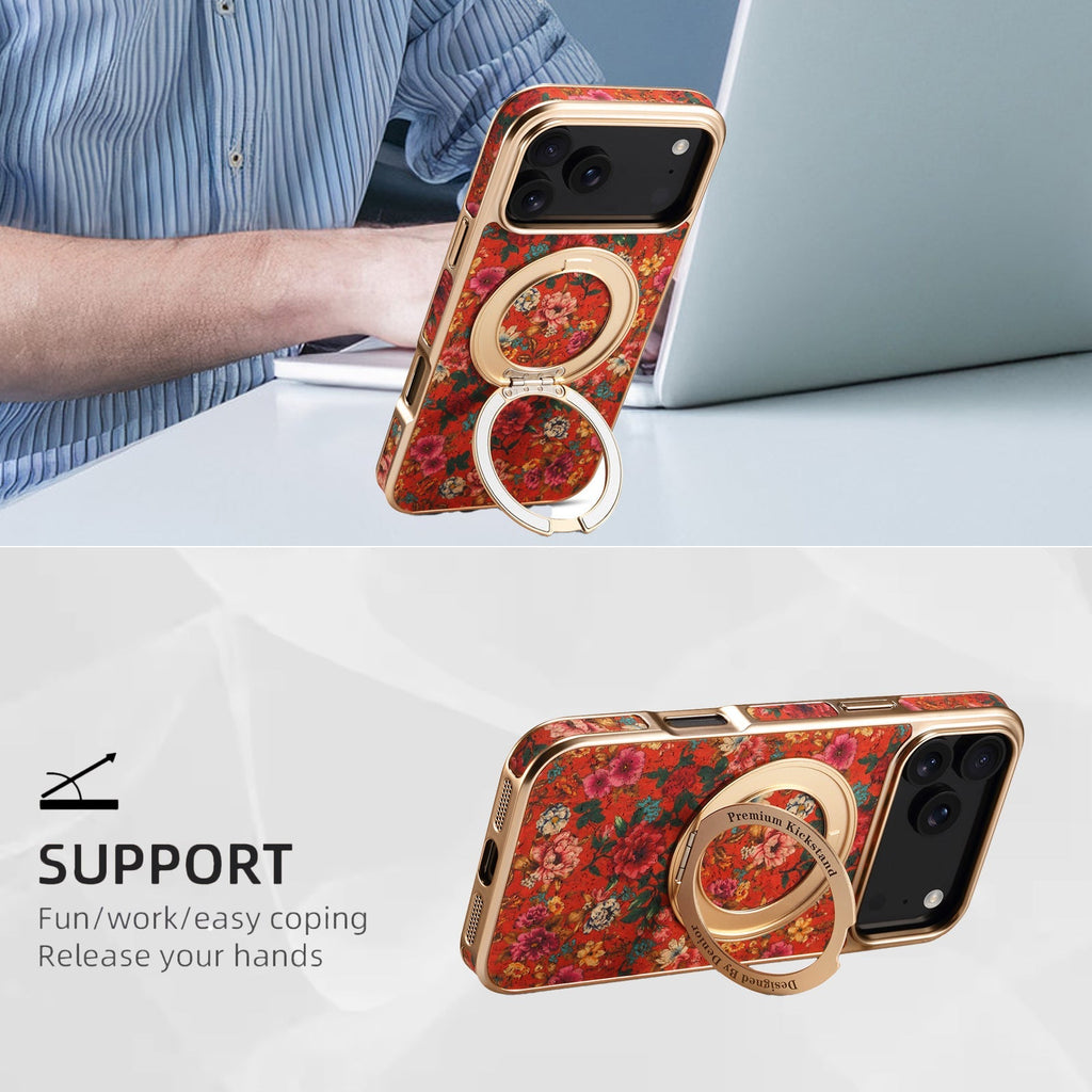 iPhone 17 Series Magnetic Electroplated Case with Floral Design