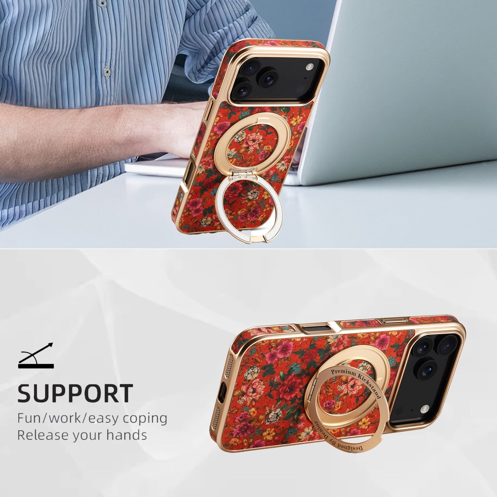 iPhone 17 Series Magnetic Electroplated Case with Floral Design