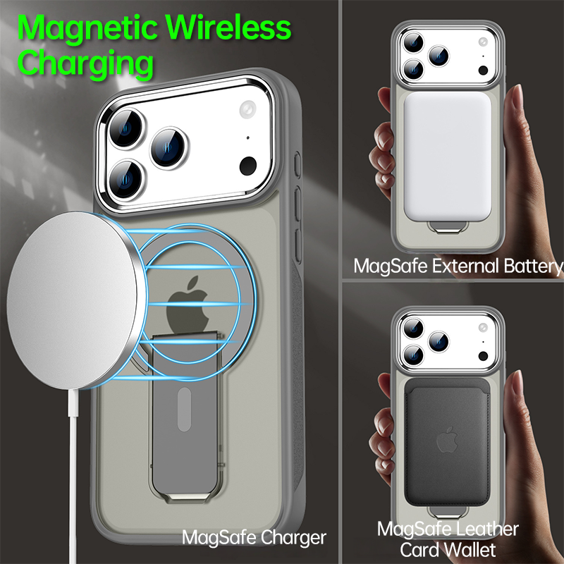 iPhone 17 Series Magnetic Frosted Case with Vertical Stand – Shockproof & Slim Design