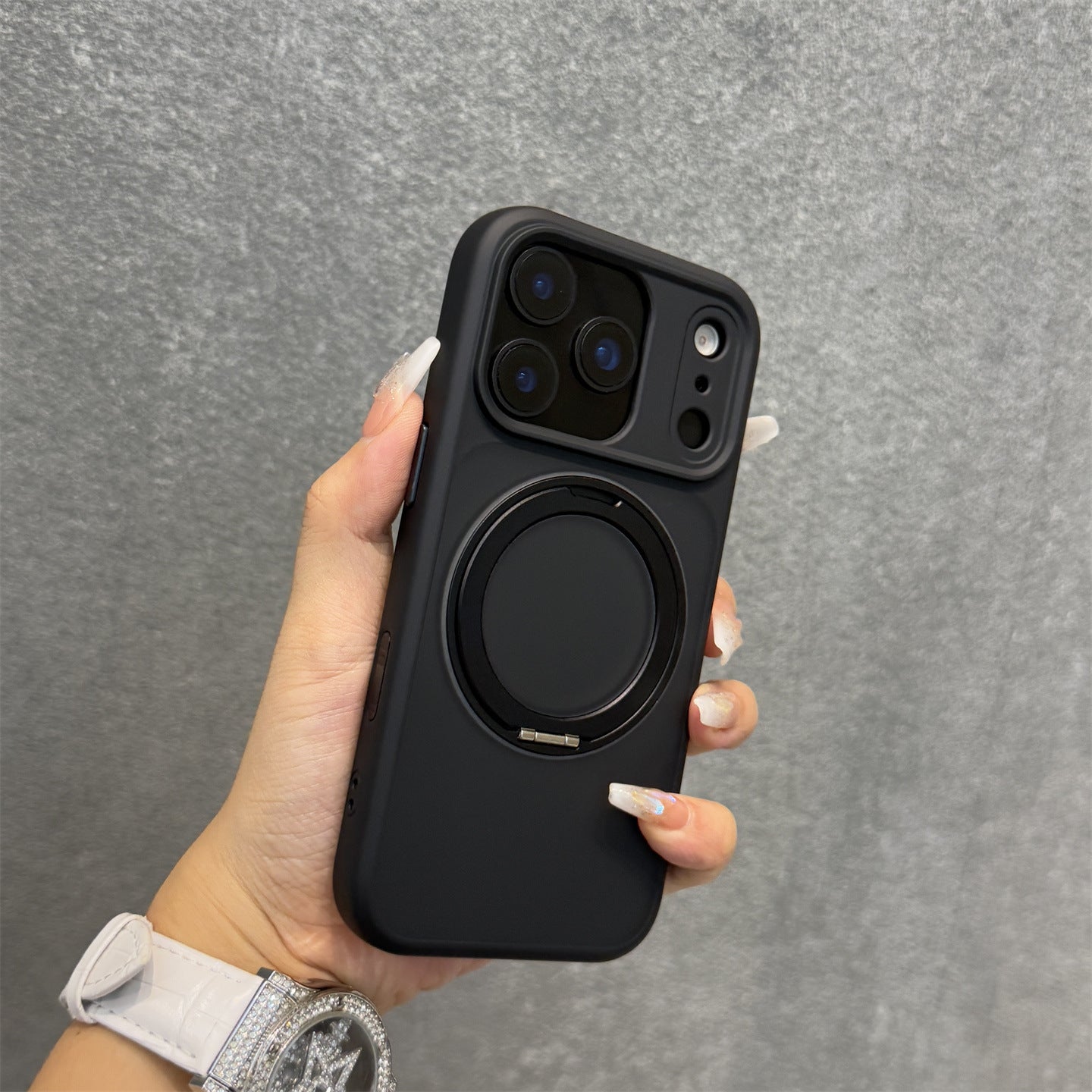 iPhone 17 Series Frosted Magnetic Rotating Stand Full Cover Case