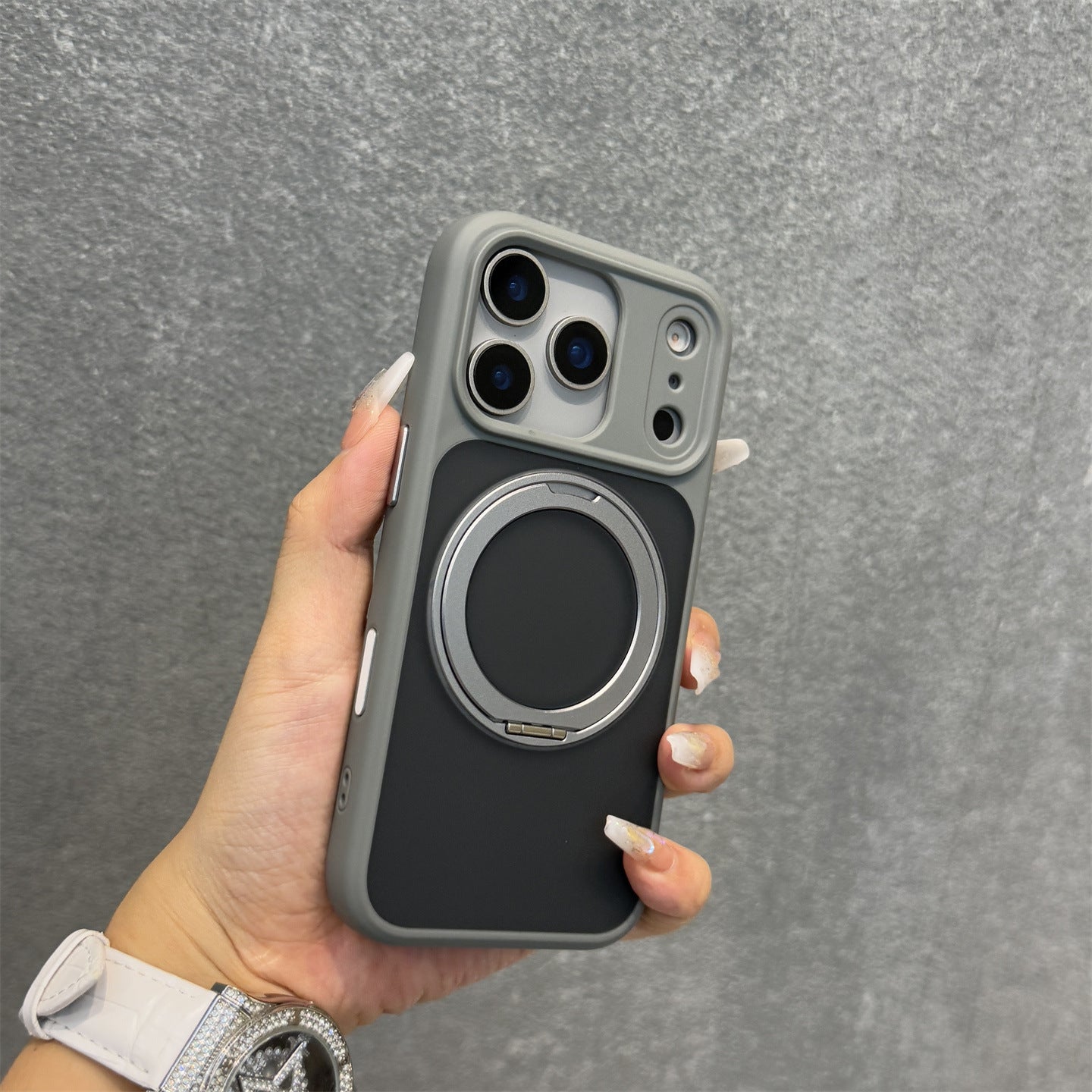 iPhone 17 Series Frosted Magnetic Rotating Stand Full Cover Case