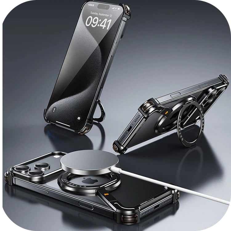iPhone 17 Series Magnetic Rotating Bracket Metal Hollow Case