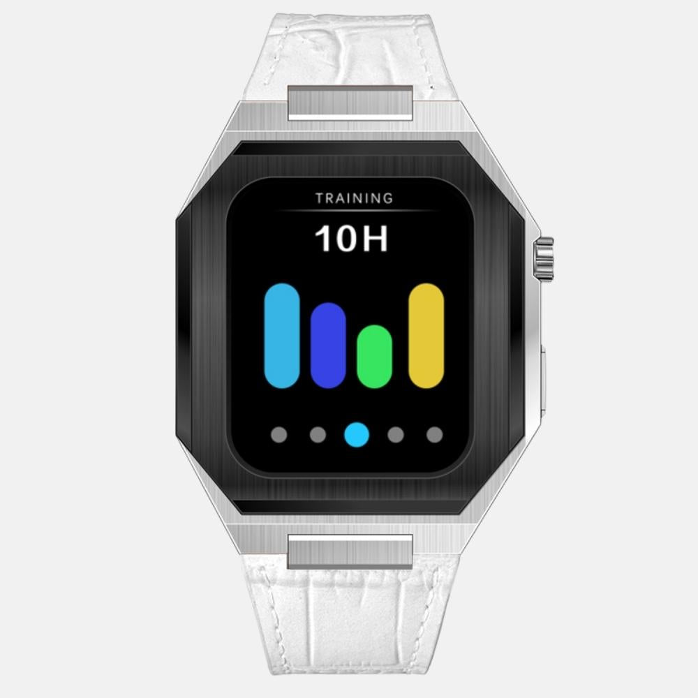 45MM Dual Tone Silver Luxury Edition iWatch Case: Leather Strap