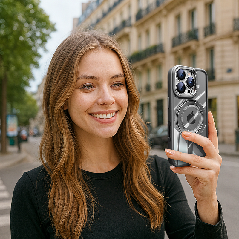 | iPhone 17 Series 360° Magnetic Case with Rotating Stand