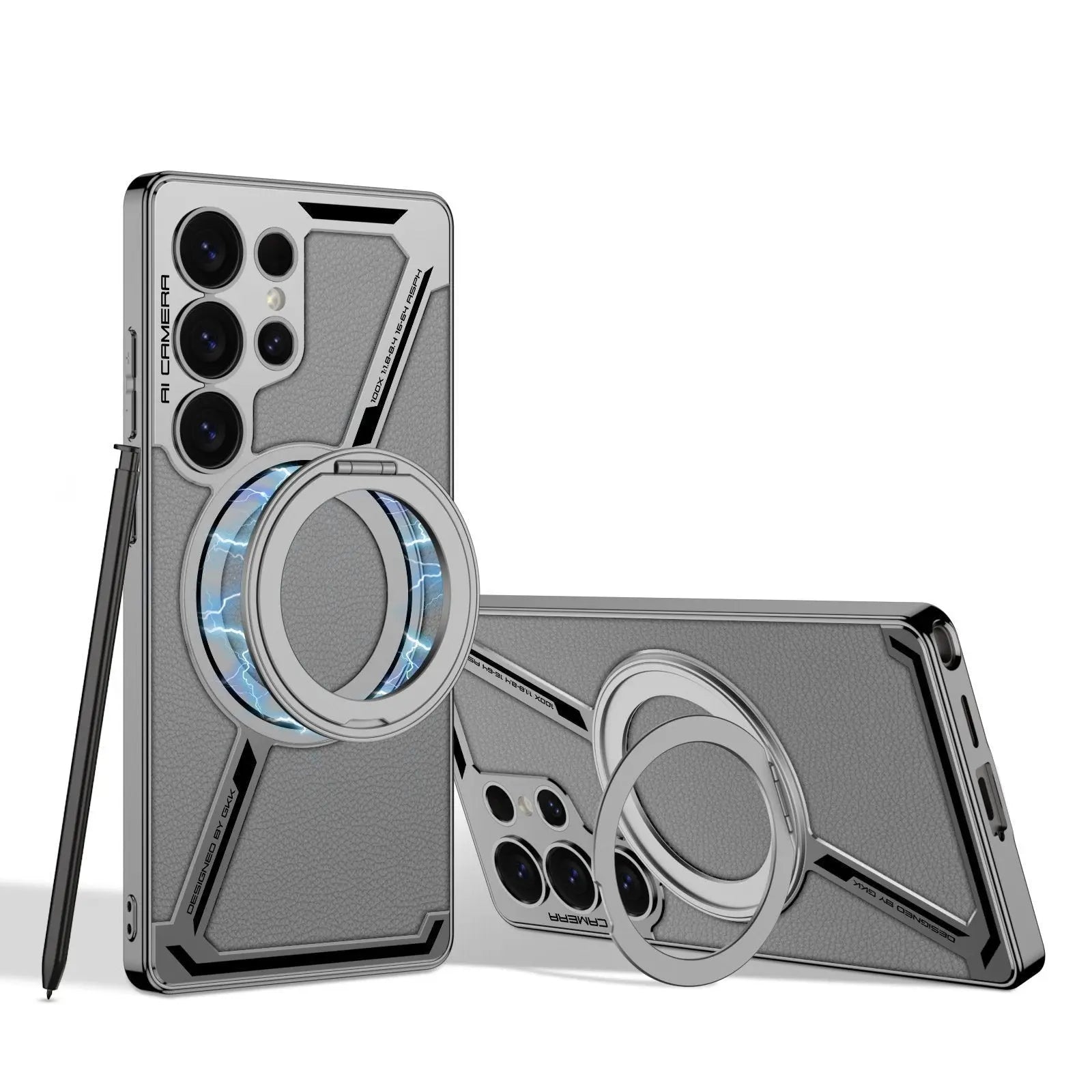 Electroplated leather built-in magnetic ring full-cover protective case(Only Case)