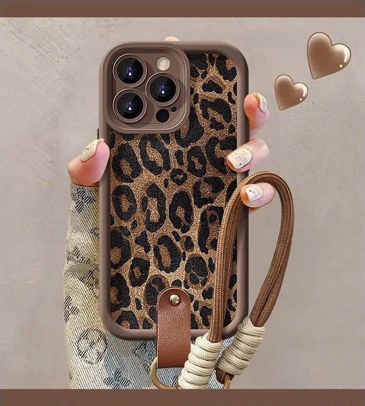Leopard Matte iPhone 17 Case with Lanyard – Luxury Texture, Stylish & Durable