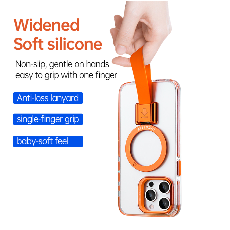 Anti-fall lanyard phone case with stand and magnetic suction