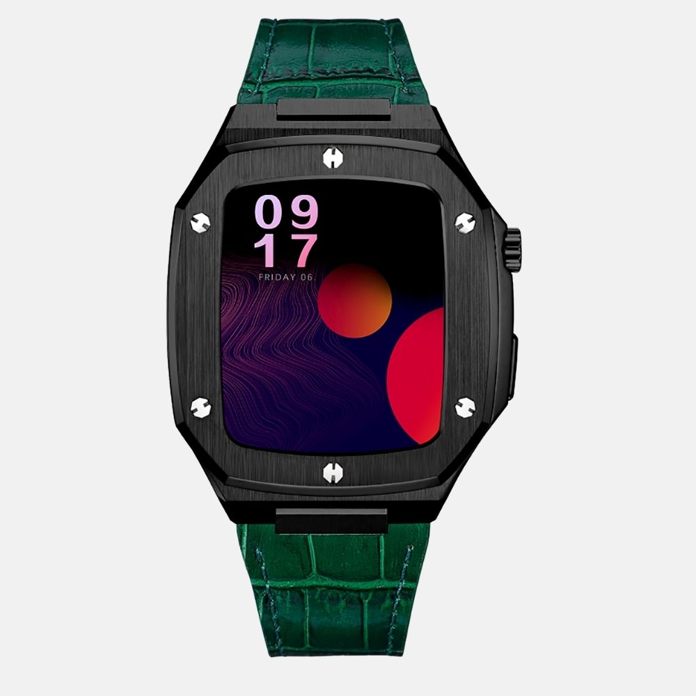 44MM Black Luxury Edition iWatch Case: Leather Strap