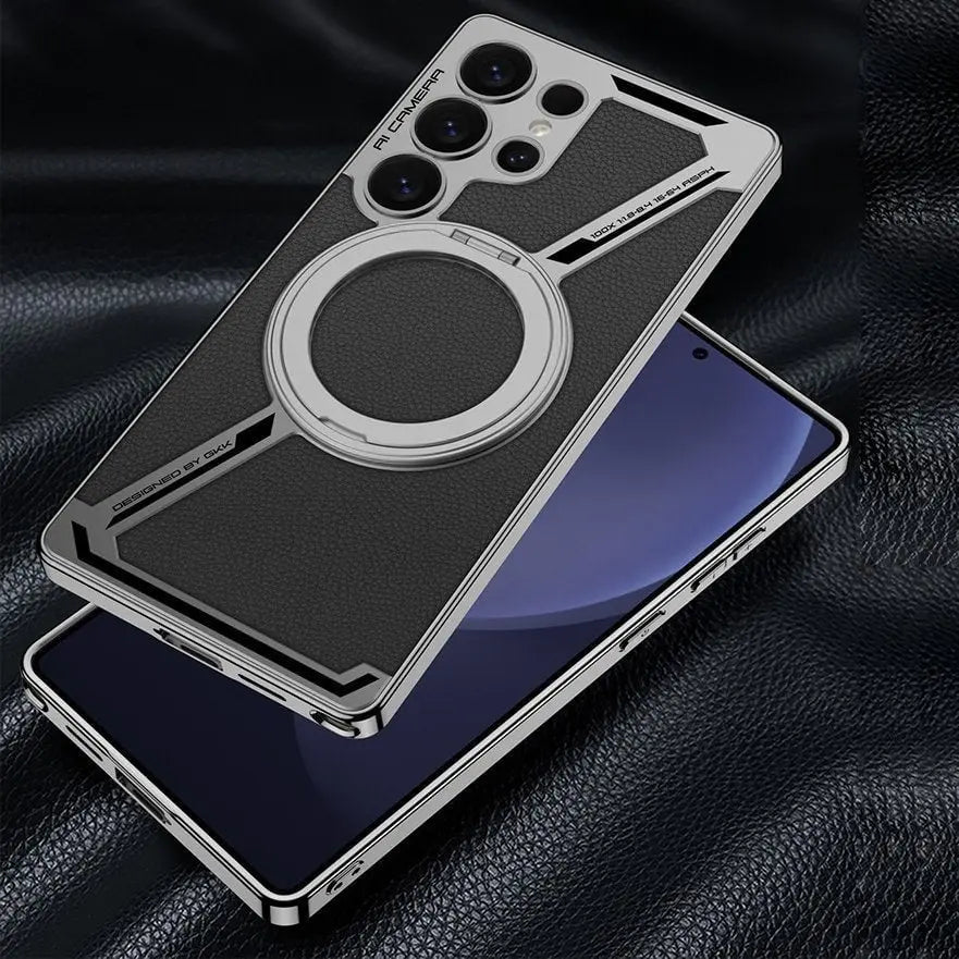 Electroplated leather built-in magnetic ring full-cover protective case(Only Case)