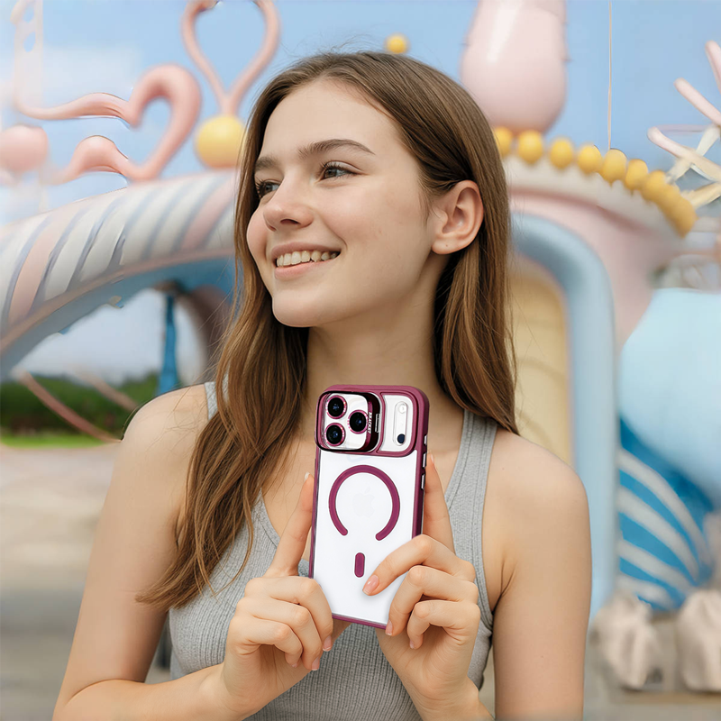 | Magnetic Lens Holder iPhone 17 Case with Clear Lens Protector