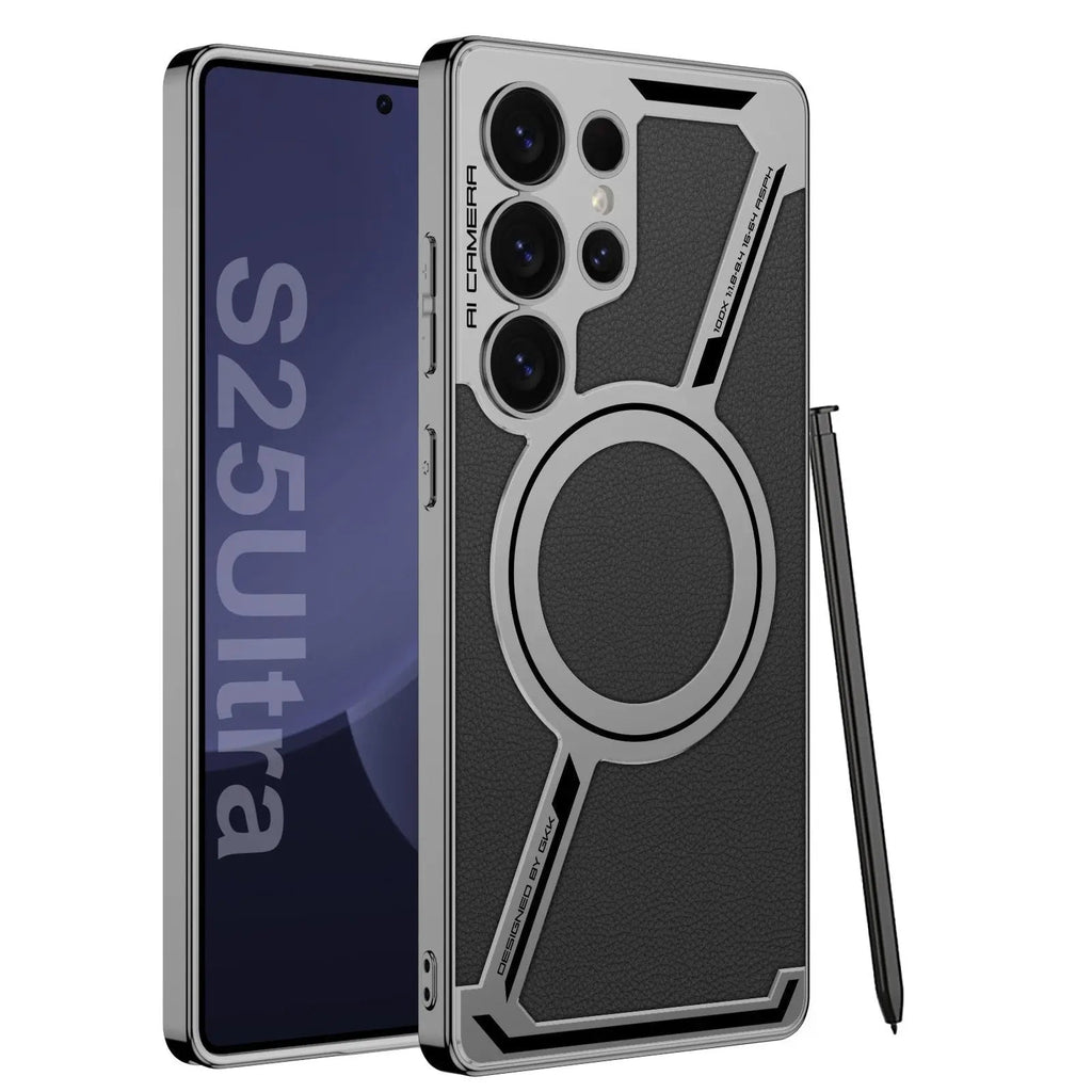 Electroplated leather built-in magnetic ring full-cover protective case(Only Case)