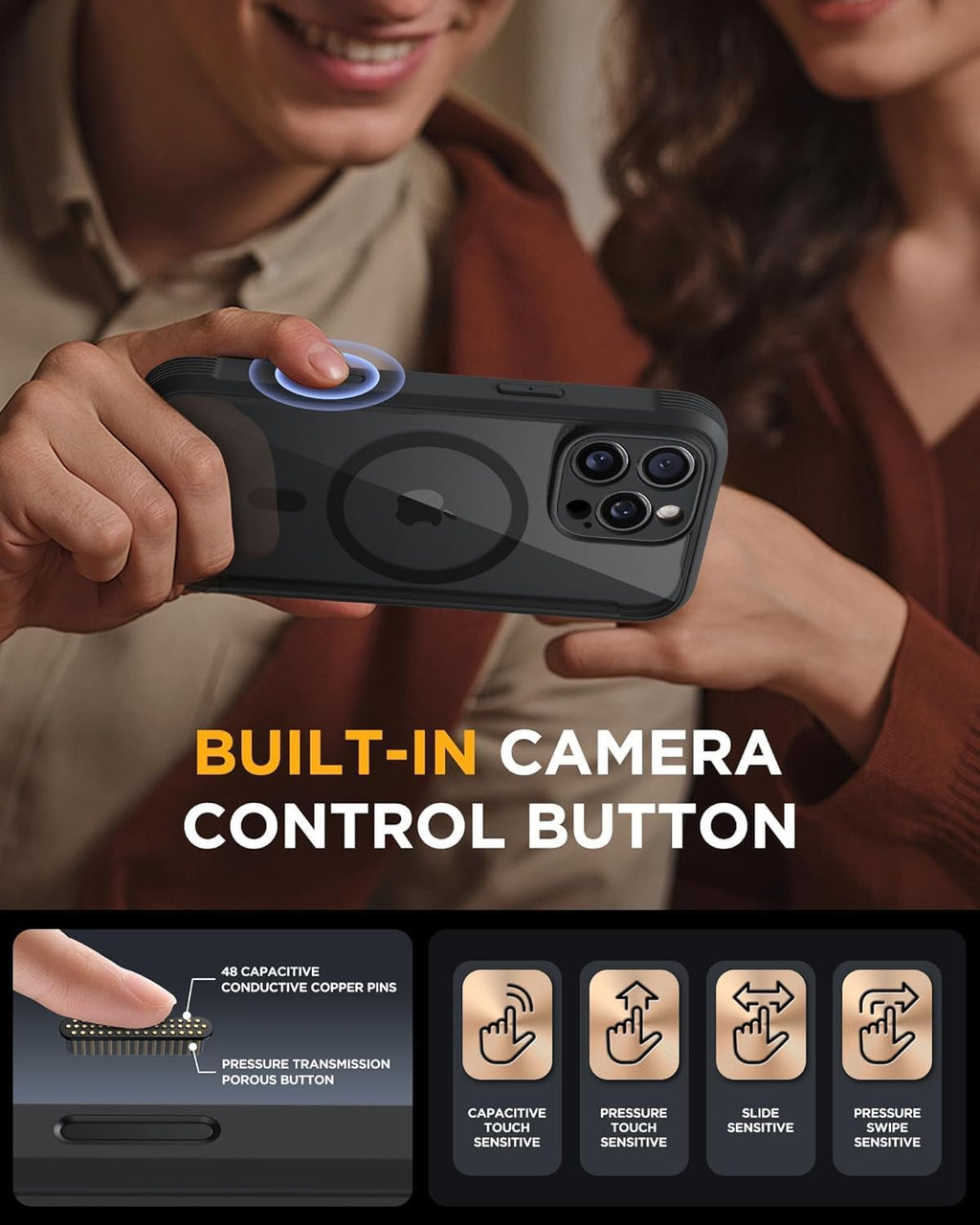 iPhone 16 Pro 360° Protection Case [BLACK] : Front Screen + Back Cover + Camera Protector