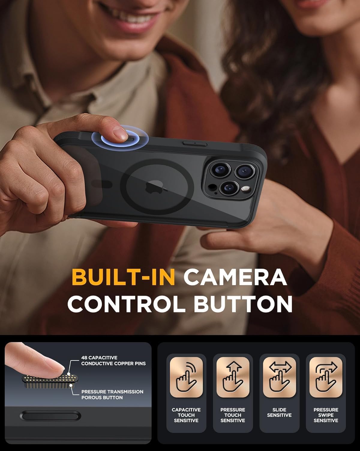 iPhone 16 Pro 360° Protection Case [BLACK] : Front Screen + Back Cover + Camera Protector