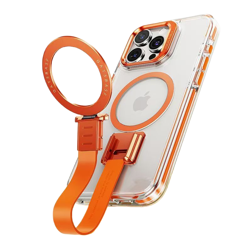 Anti-fall lanyard phone case with stand and magnetic suction