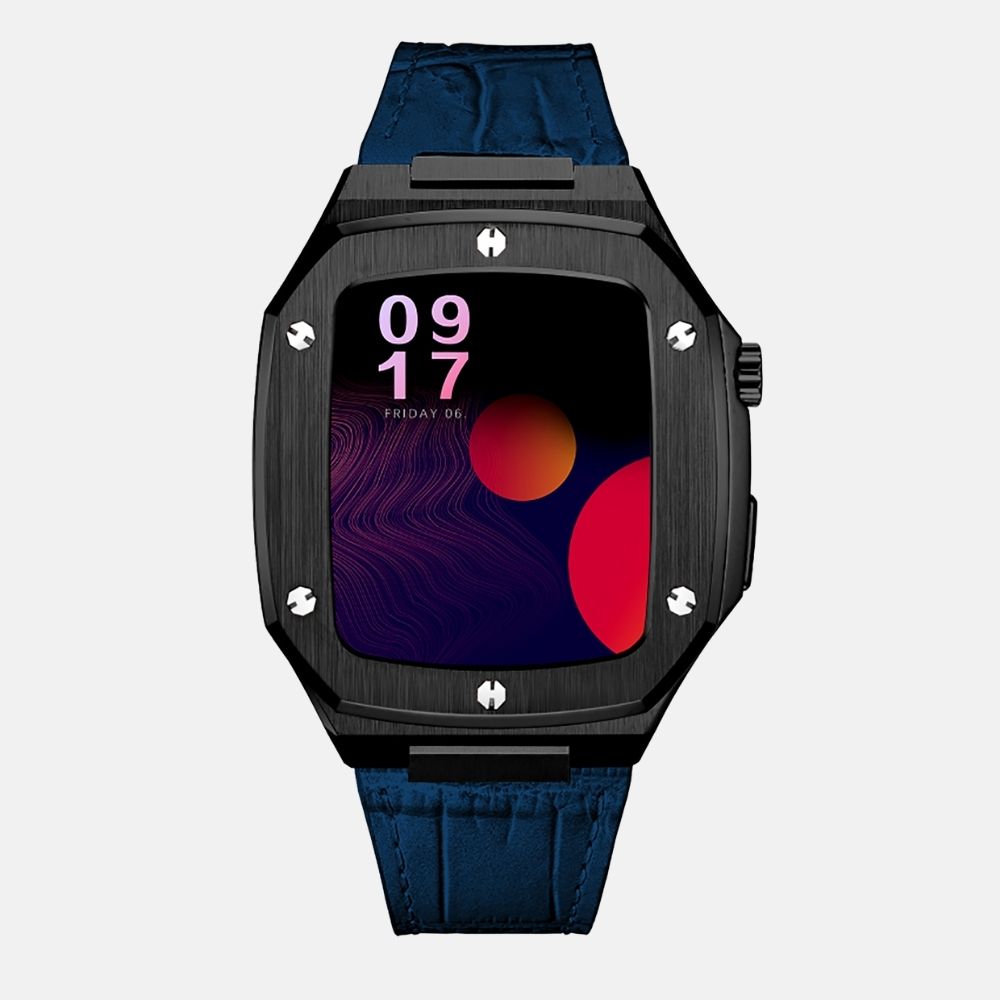 44MM Black Luxury Edition iWatch Case: Leather Strap