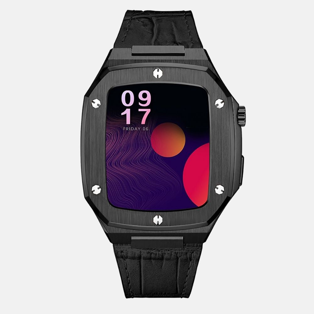 44MM Black Luxury Edition iWatch Case: Leather Strap