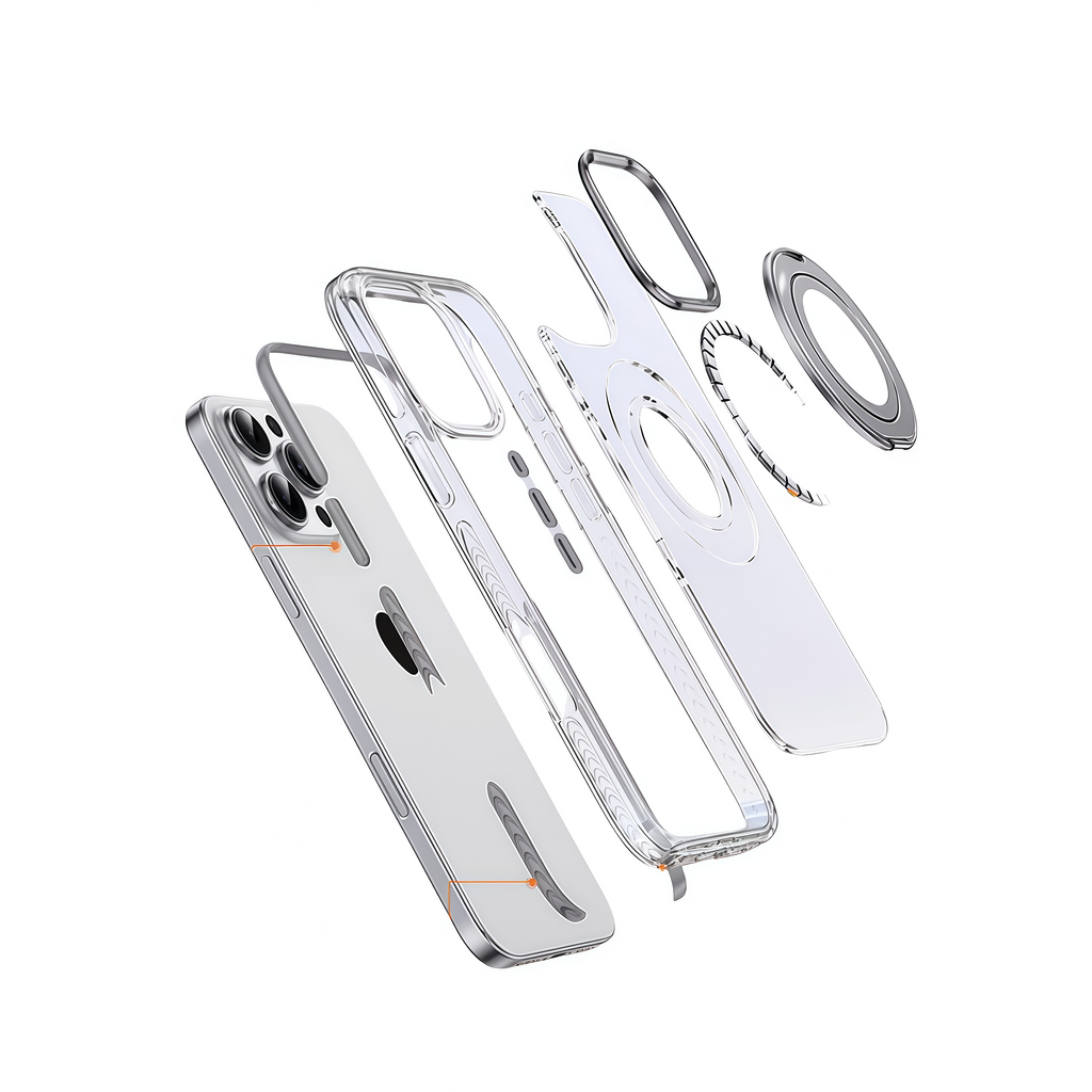 Two-color transparent magnetic rotating bracket first shell