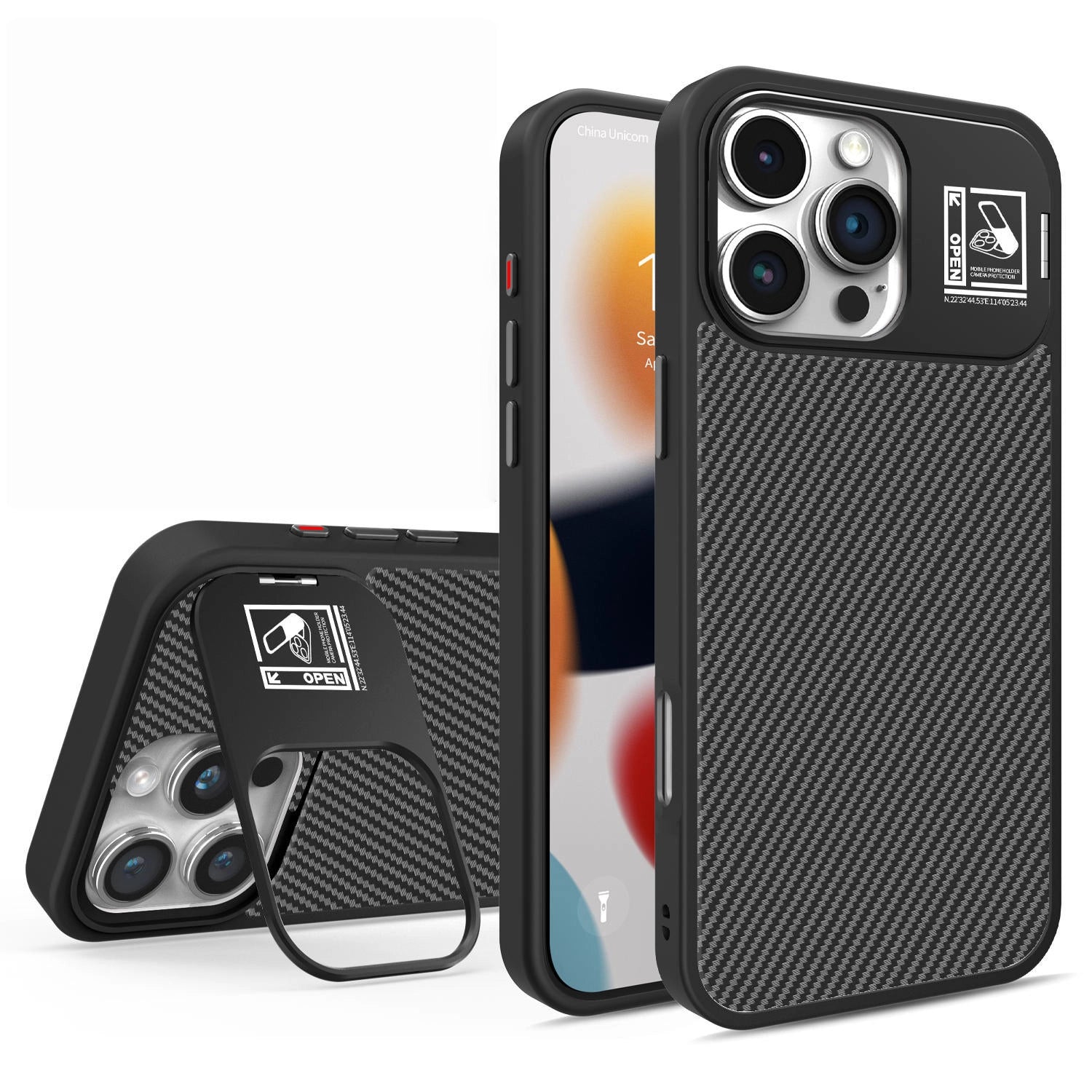 Carbon Fiber Texture Drop-proof Protective Case With Lens Holder