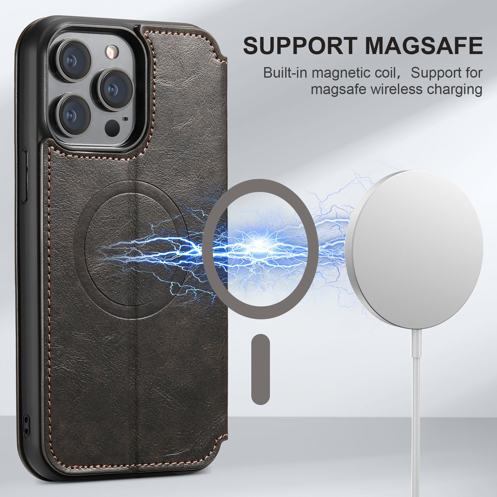 Flip Card Slot MagSafe Magnetic Wireless Charging Leather Case