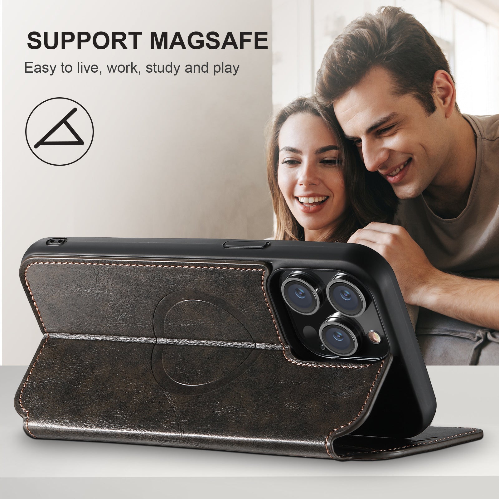 Flip Card Slot MagSafe Magnetic Wireless Charging Leather Case