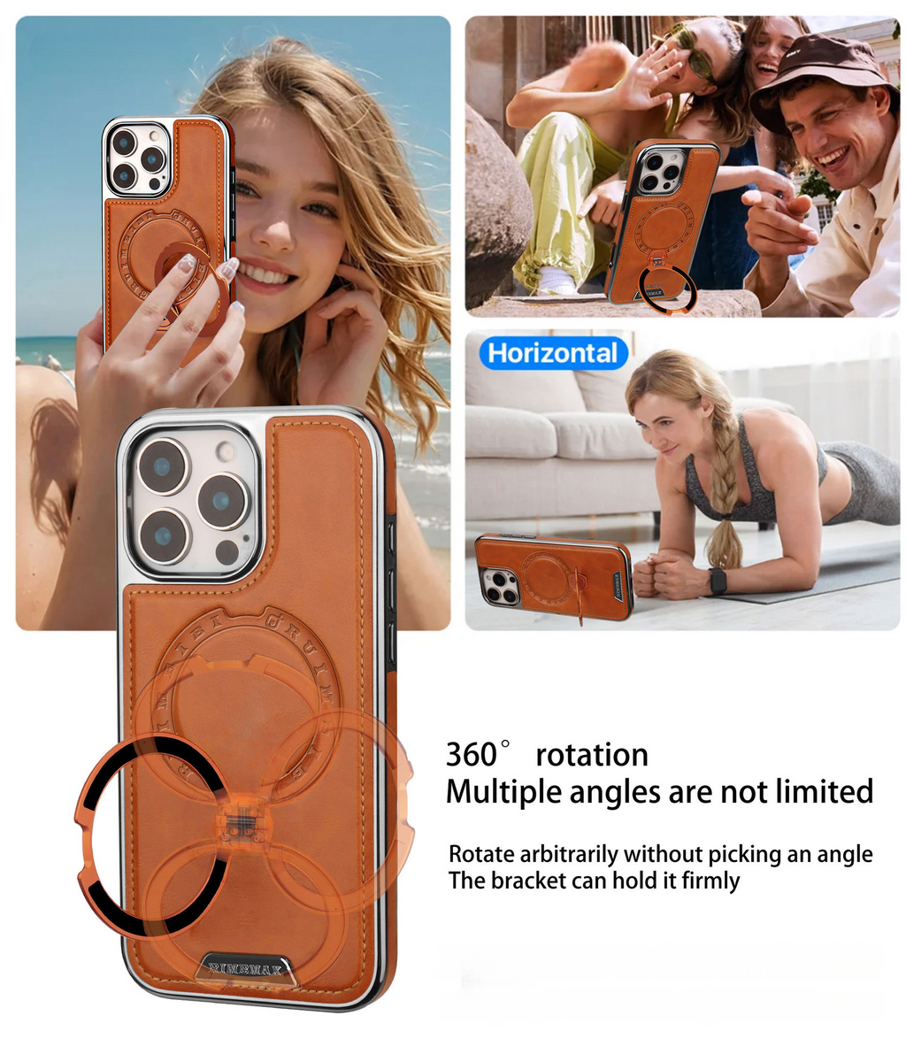iPhone 17 Pro Max Magnetic Leather Case with 360° Rotating Stand