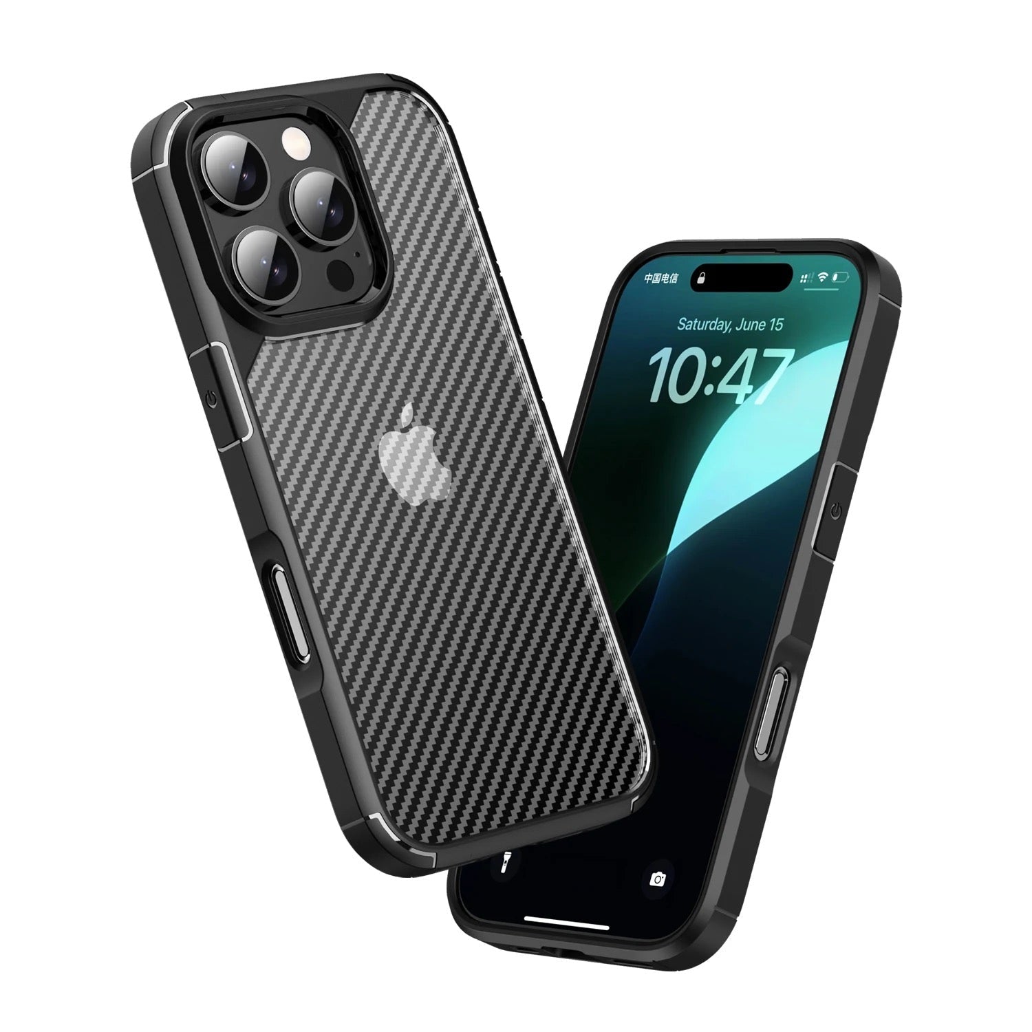 iPhone 16 Pro Max Case : Carbon Fiber Texture Shockproof & Rugged Cover