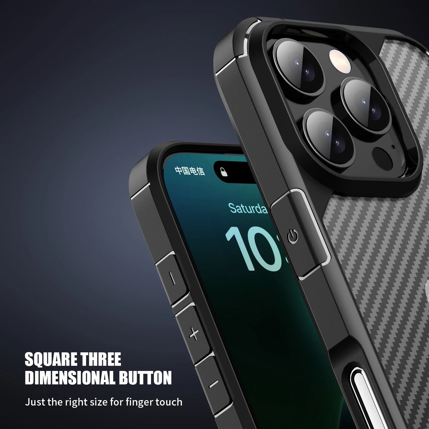 iPhone 16 Pro Case : Carbon Fiber Texture Shockproof & Rugged Cover