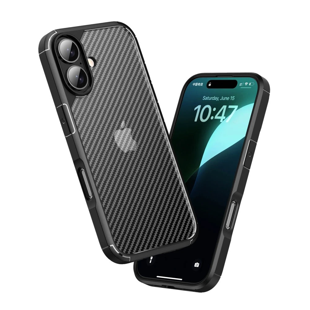 iPhone 16 Case : Carbon Fiber Texture Shockproof & Rugged Cover