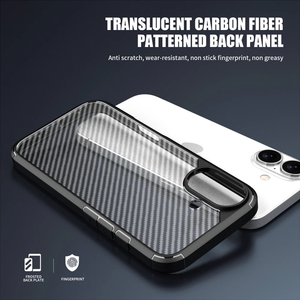 iPhone 16 Case : Carbon Fiber Texture Shockproof & Rugged Cover