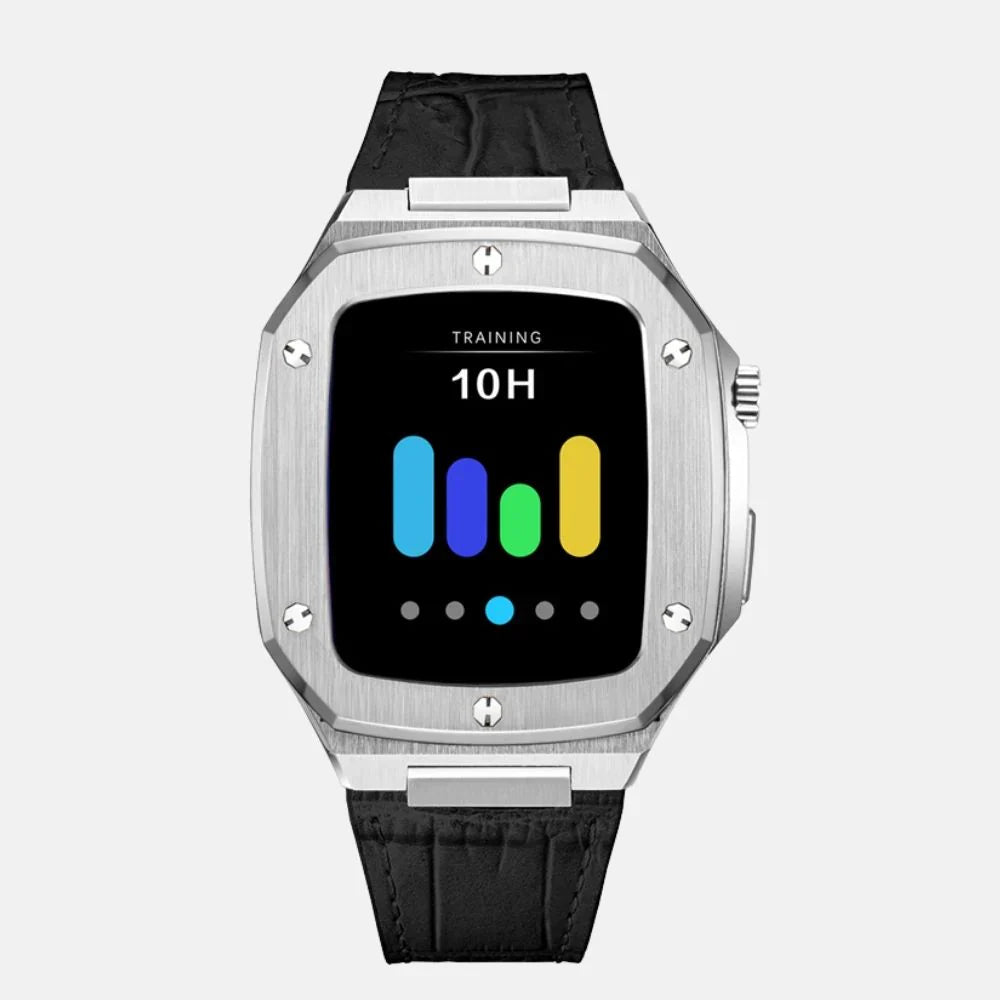 44MM Silver Luxury Edition iWatch Case: Leather Strap