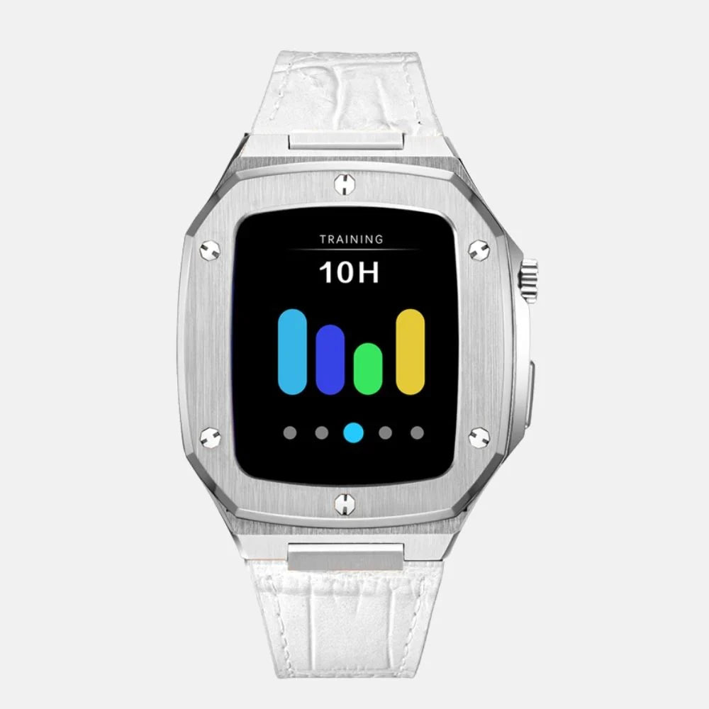 44MM Silver Luxury Edition iWatch Case: Leather Strap