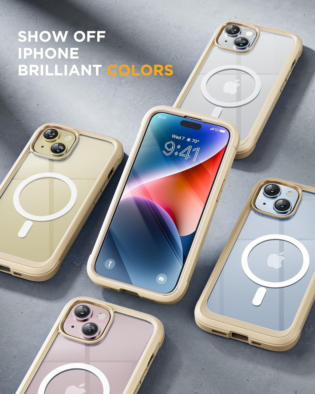 iPhone 15 360° Protection Case [ALMOND YELLOW] : Front Screen + Back Cover + Camera Protector