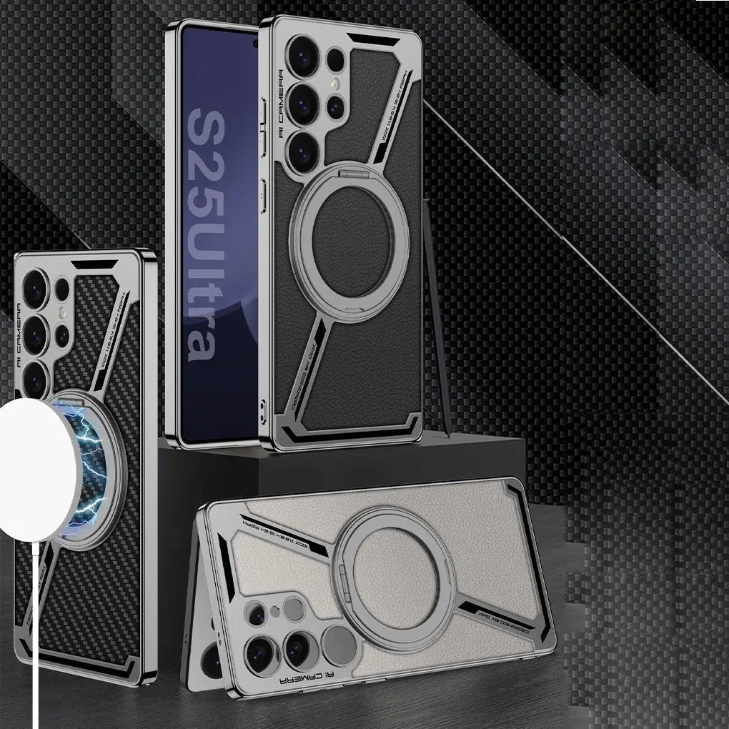 Electroplated leather built-in magnetic ring full-cover protective case(Only Case)