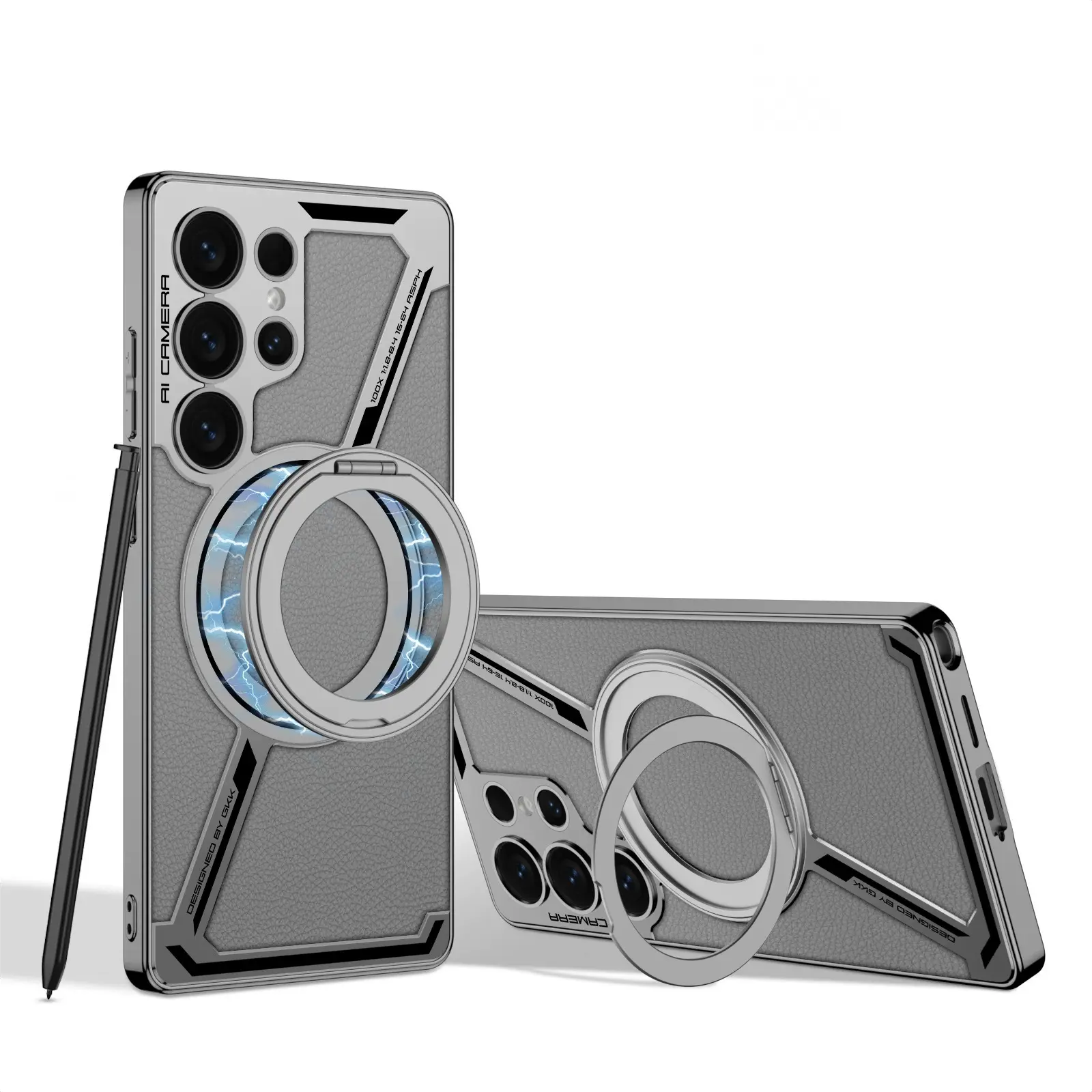 Electroplated leather built-in magnetic ring full-cover protective case(Only Case)