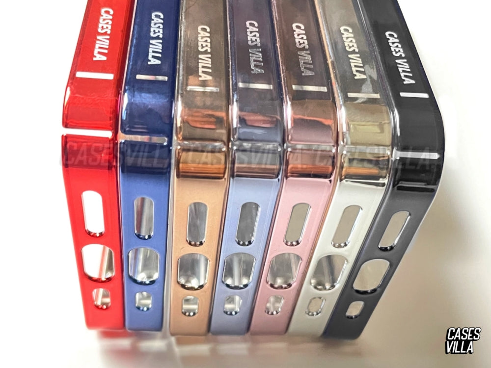 iPhone 14 Pro Max - Glass Case Cover with Electroplated Chrome Finish Edges